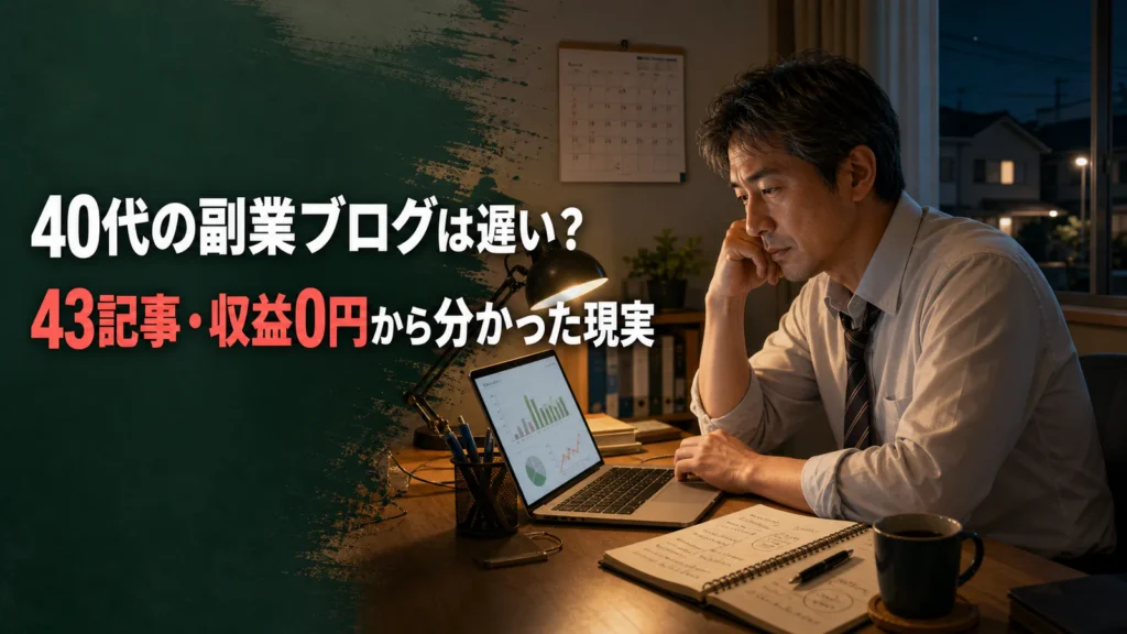 40代の副業ブログは遅いのかを43記事で収益0円だった実体験から考える記事のアイキャッチ