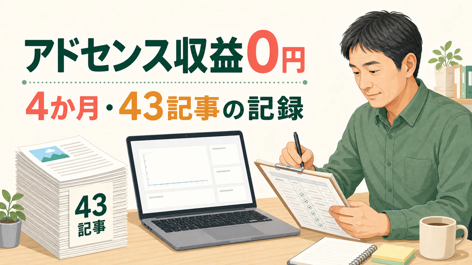 4か月で43記事を書いてもアドセンス収益0円だった記録を見直す40代会社員