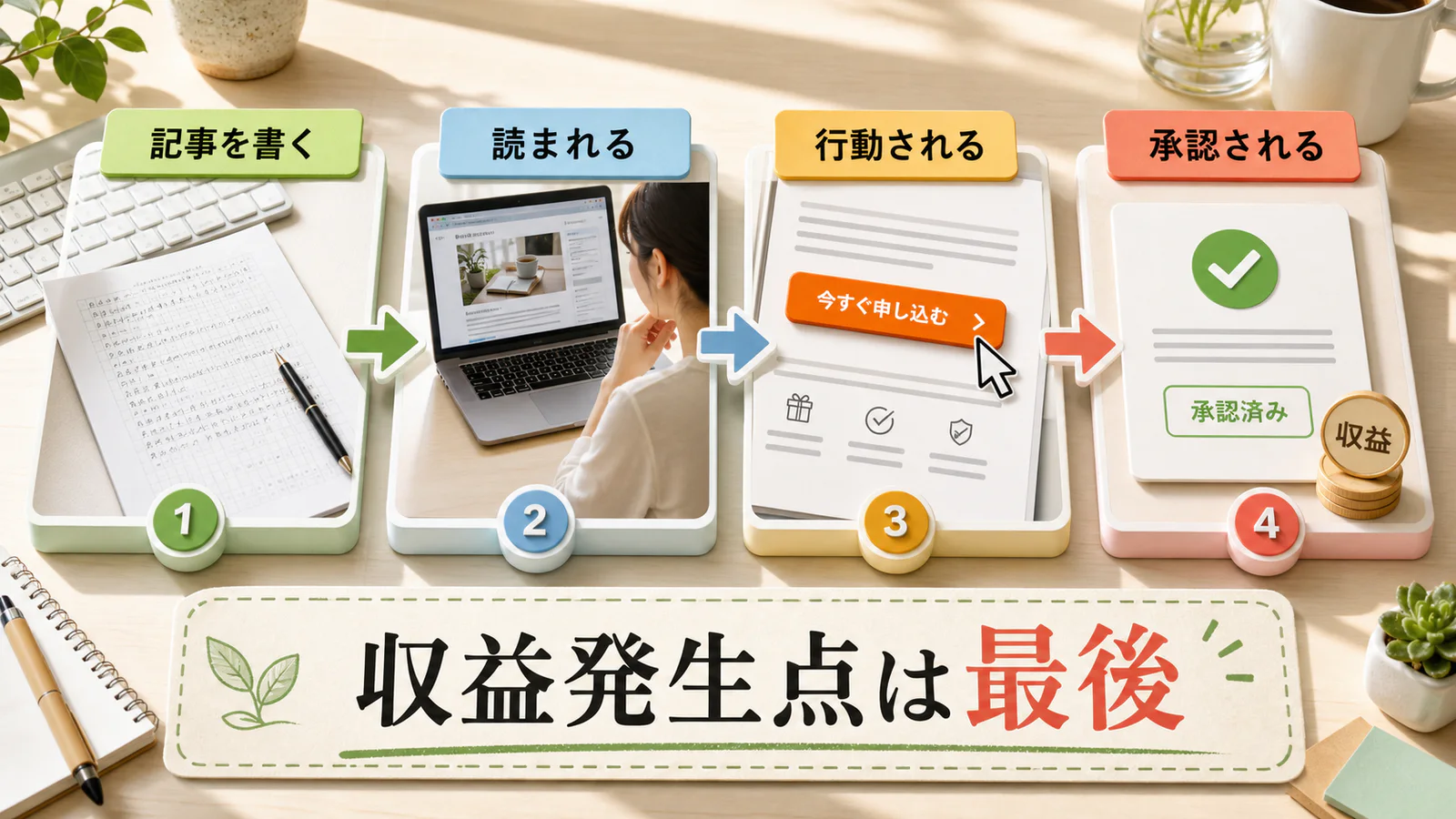 ブログで記事を書く、読まれる、行動される、承認されるまでの収益発生点への距離