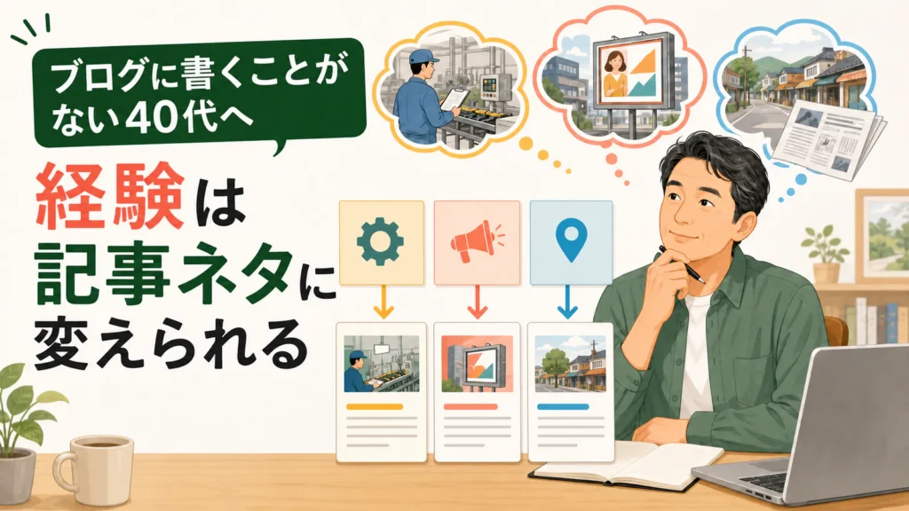 40代会社員が仕事や副業の経験をブログの記事ネタへ変えている様子
