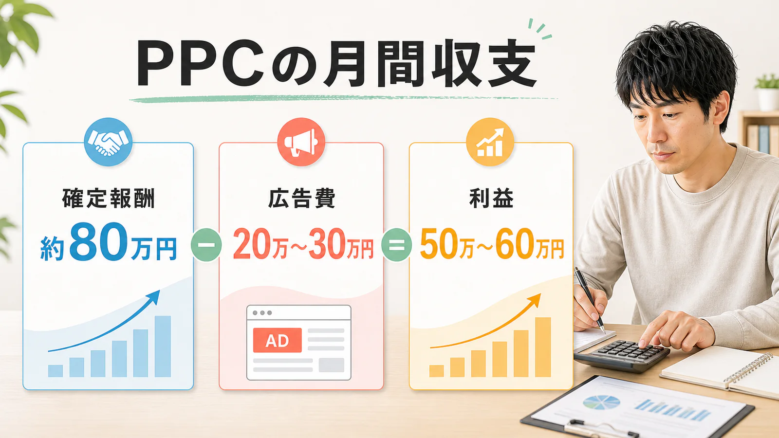 PPCアフィリエイトで確定報酬約80万円、広告費20万〜30万円、差し引き利益50万〜60万円だった月の収支