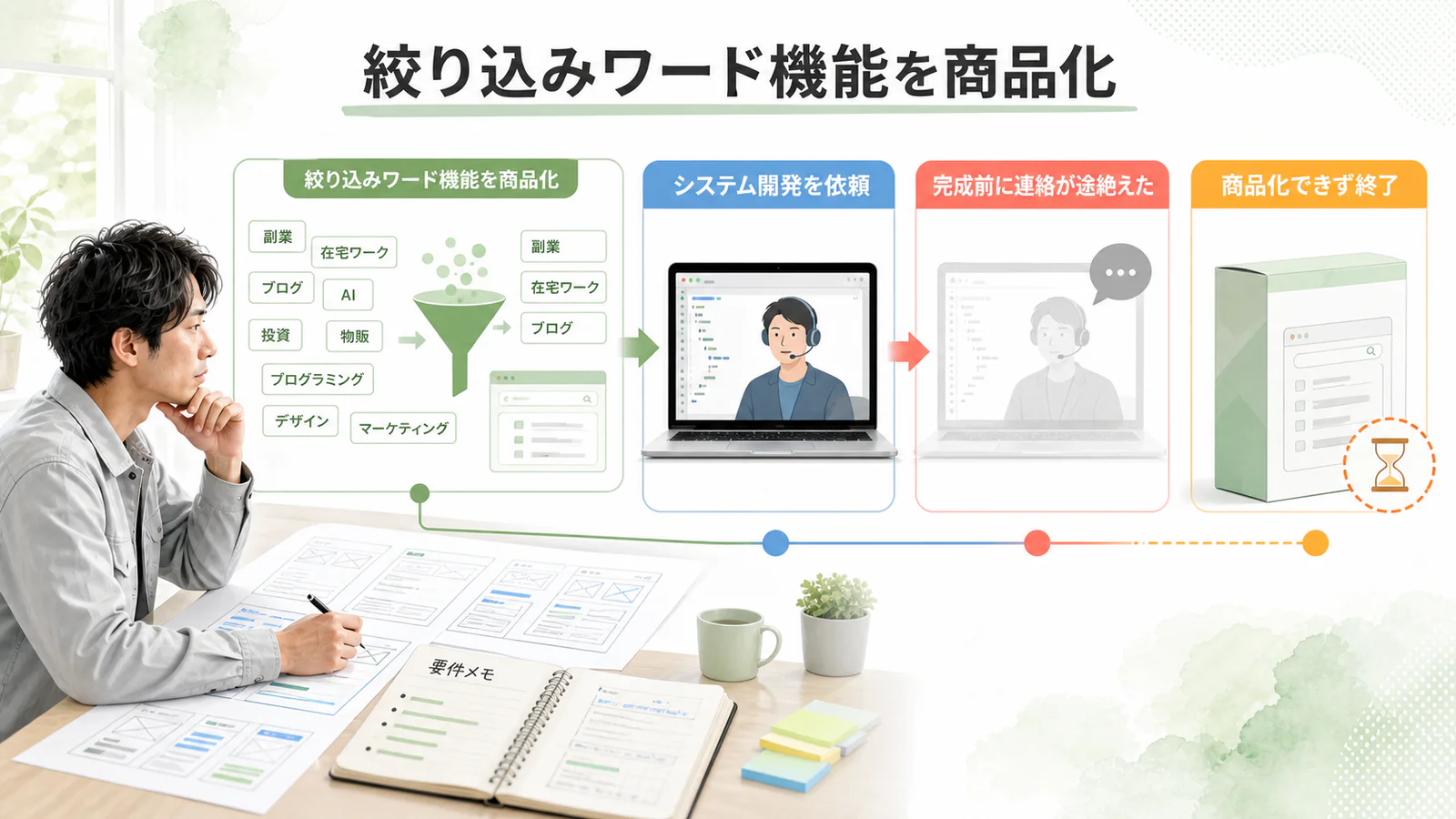PPCの絞り込みワード機能をシステムエンジニアへ依頼したものの、商品化できず未完成で終わった経験