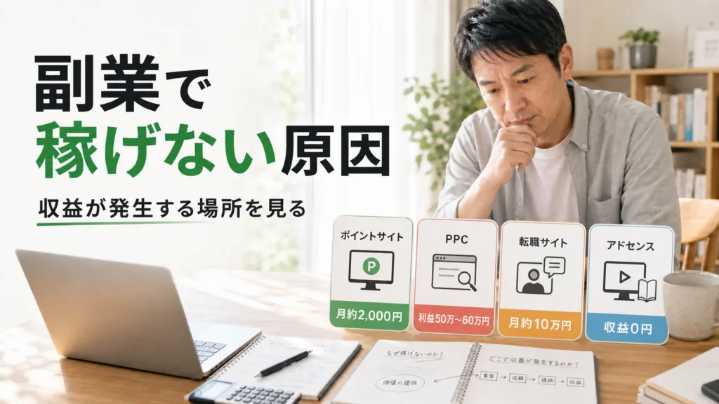 副業で稼げない原因を4つの副業の収益発生点から考える